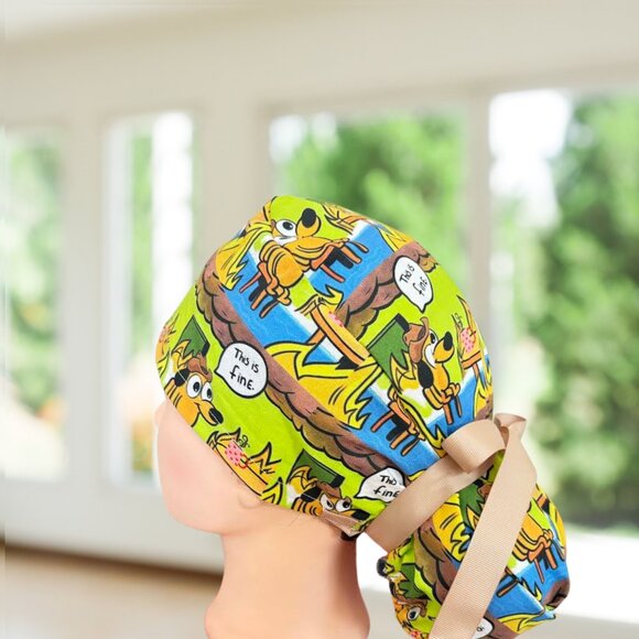 This Is FIne~ Ponytail Style Scrub Cap, Unisex Nurse Cap, MD, PA, CNA - Picture 3 of 4